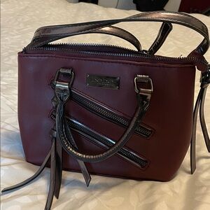 bebe vintage burgundy Mini Bag with Metallic grey Accents
